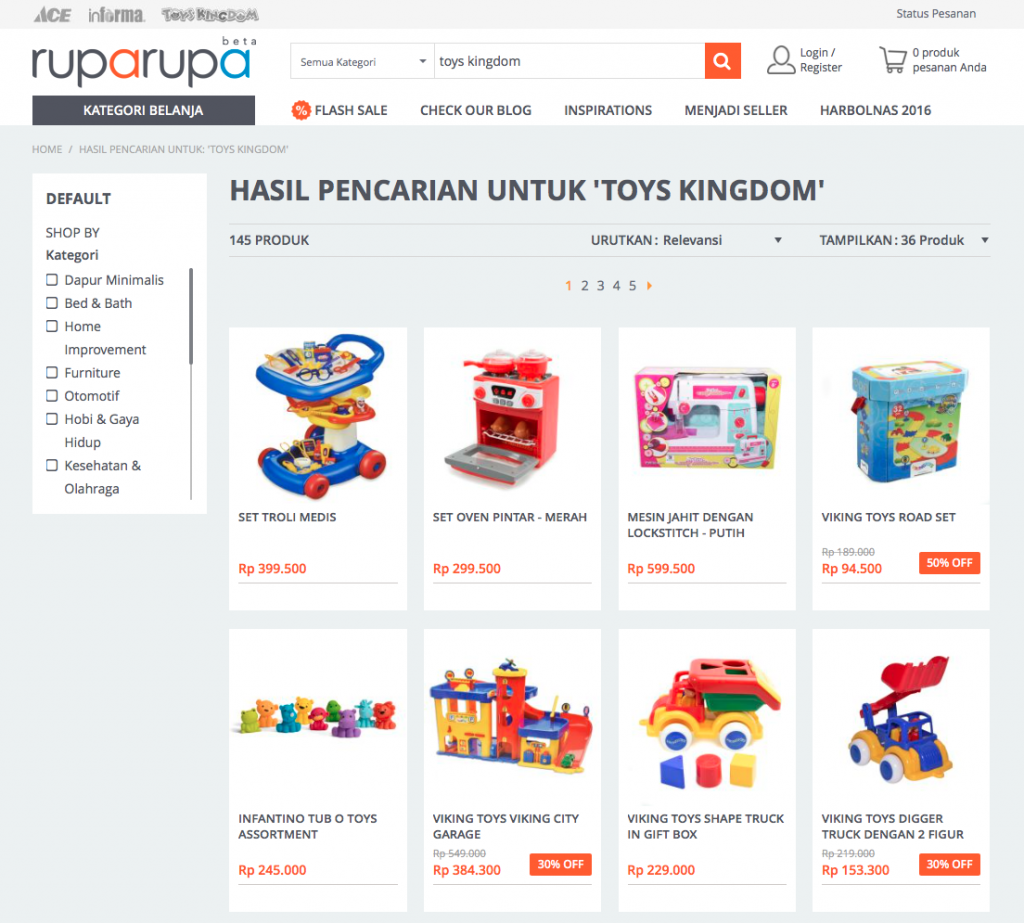 Kode voucher Ruparupa juga tersedia untuk pembelian Toys Kingdom loh
